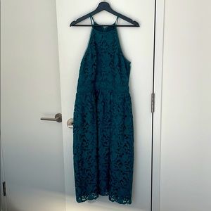 Teal crochet racer back midi dress
